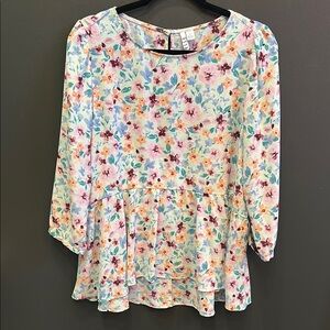 🛍️3FOR20 | Elle | Floral Spring Peplum Blouse | Medium | Women’s Spring Top‎
